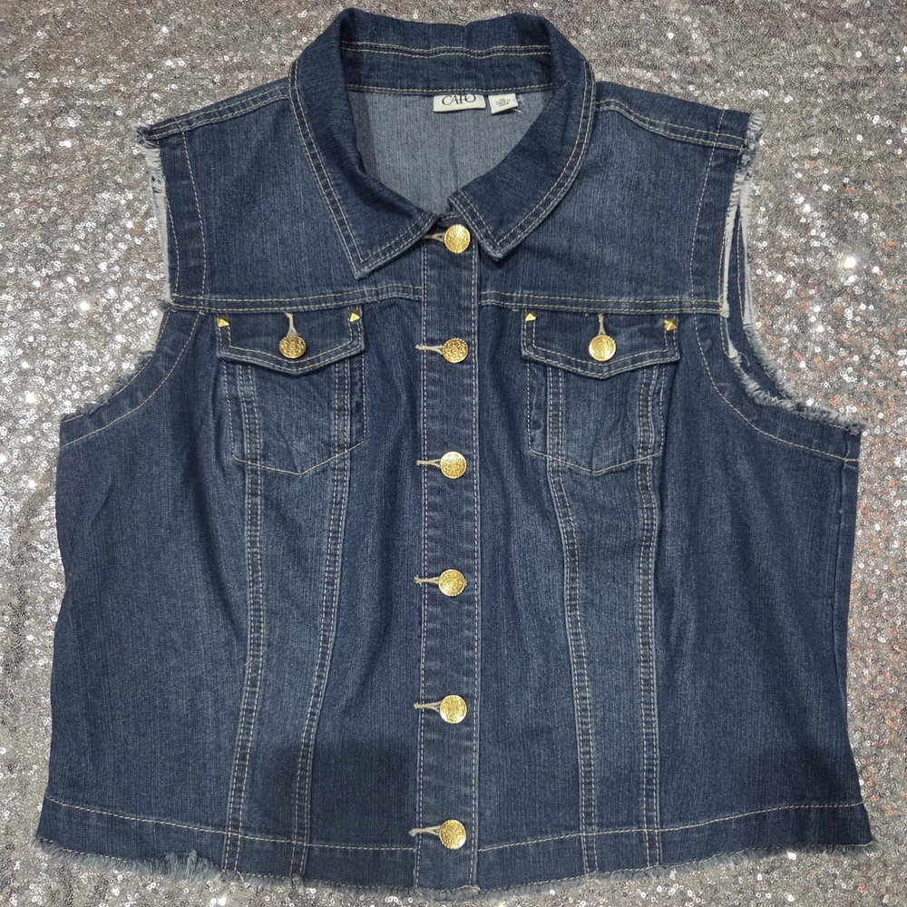Cato Dark Blue Denim Vest with Gold Accents